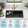 Lavabo de cocina tipo estación de trabajo con un receptáculo de compuesto de granito de 32" de montaje bajo encimera, con reborde WorkFlow™ y accesorios